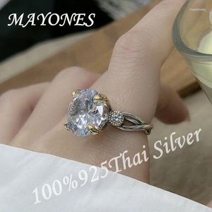 Cluster Rings Italian Craft 925 Silver Artificial Diamond Women's Ring White Crystal Octagonal Vintage Engagement Jewelry