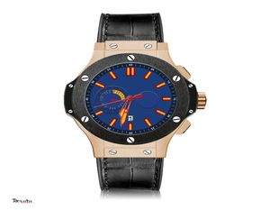 AAA men039s luxury automatic mechanical watch Brazil REUINQ brand BIG gold stainless steel case leather strap blue sixhand mul3379751