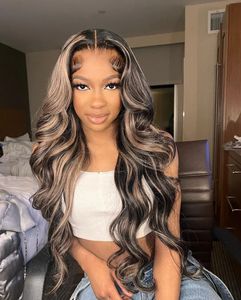 13X4 Highlight Human Hair s Peruvian Virgin Body Wave Lace Front Honey Blonde Brown with Black 13x6 Wavy Frontal 240408