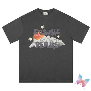 メンズTシャツファッションストリート新しい夏の壊れた惑星Tシャツフォームレタースカルスノーマウンテンプリントラウンドネックショートスレッド男性女性服J240419