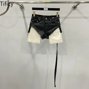 Women's Jeans TIFICY Online Celebrity Ultra-short Coated Denim Triangle Big Pockets Sexy Ladies Short Pants Black
