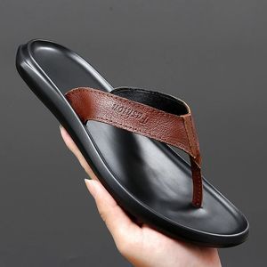 Flip Flops Men Genuine Leather Mens Slippers Outdoor Summer Fashion Flipflops Breathable Slides Casual Shoes 240417