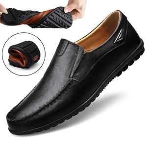 Genuine Leather Men Casual Shoes Luxury Brand Mens Loafers Moccasins Breathable Slip on Black Driving Plus Size 3747 240407