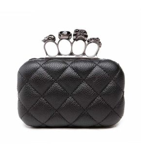 Skull Ring Woman Evening Bag Vintage Plaid Clutch Ladies Messenger Bags Mini Black Luxury Party Clutches Purse5012618