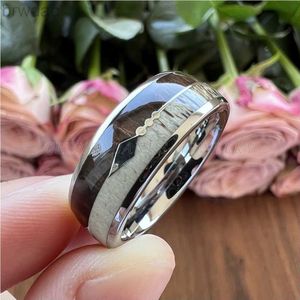 Solitaire Ring de 8 mm de tungstênio anéis de noivado de carboneto para homens alanás de casamento koa wood arrow veado chifre embutido polido shiny confort fit d240419