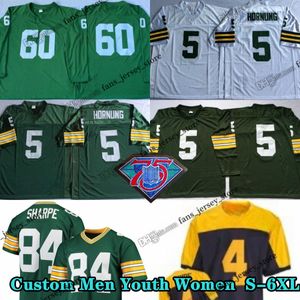 Anpassad 75th Vintage 5 Paul Hornung 4 Brett Favre Football Jerseys 1968 21 Charles Woodson 31 Adrian Amos 12 Aaron Rodgers 23 Jaire Alexander 33 Aaron Jones 28 AJ Dillon