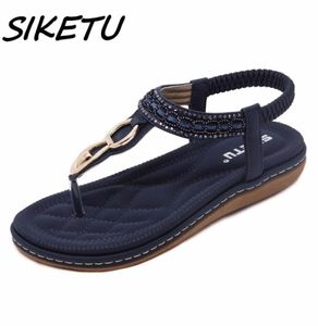 Siketu Women Bohemia Flat Sandals Shoes 여성 비드 플립 플립 플립 금속 장식 해변 샌들 캐주얼 신발 크기 3545 Y2004054170118