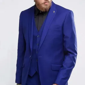 Мужские костюмы 2024 Fashion Royal Blue для мужчин Smart Casual Slim Fit Blazer Hombre Business Высококачественный костюм 3 -й кусок Homme Homme