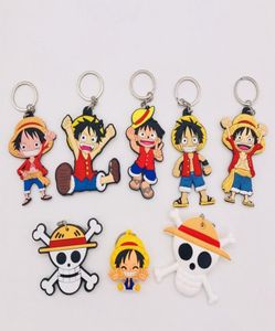 Designers de desenhos animados de 20pcs Figura Figura One Piece PVC Soft PVC 3D Double Side Anime Chain Key Ring Kids Kids Teclador de key Party G1645550