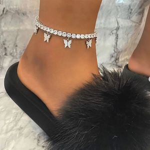 Crystal Butterfly Anklet for Women Foot Jewelry Summer Beach Barefoot Armband Ankle On Ben Strap Bohemian Smycken Tillbehör 240419