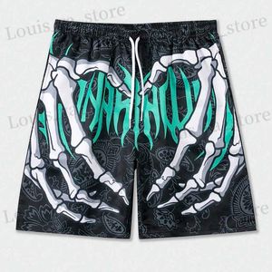 Mäns shorts 2024 Summer Classic Skull Beach Short Pants New Fashion Skeleton Handtryck Men Kvinnor Gym Shorts Snabbtorkningstammar Is Shorts T240419