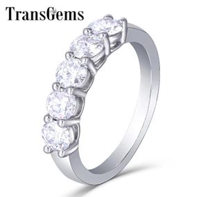 Transgems Platinum Plated Sterling Silver 125CTW 4mm GH Color Moissanite Half Eternity Wedding Band for Women Jubileum Y1906126564939