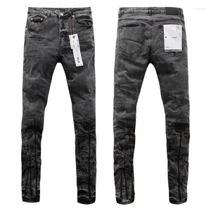 Herren Jeans hochwertige Lila Brand American Street Street Kokosnussbaumdruck schwarzer stilvoller und schlanker Hosen