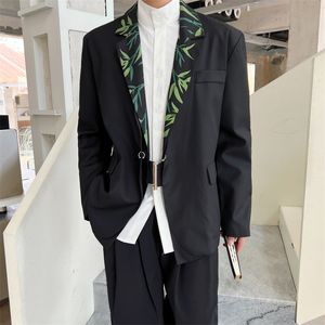 Primavera Outono de Blazers negros casuais de tamanho grande para homens de manga comprida moda coreana solta