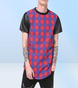 Men039S tshirts män t shirt hip hop high street long plaid hylsa skalloped läder sida blixtlås kort tshirt3203884