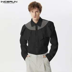 Men's Casual Shirts American Style INCERUN Tops 2024 Mesh Splicing Multi Piece Party Shows Male Long Sleeved Blouse S-5XL