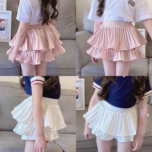 Girls Skirt White Pleated Layered Skirt School Child Black Pink All-match Tutu Casual Infant Kids Mini Short Skirt 3 To 16 Years 240428