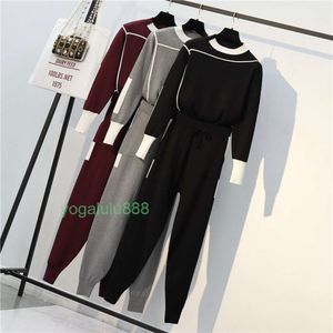 2024 Winter Women Knitted 2 Piece Set Long Sleeve O Neck Sportwear Pullover Sweater And Pocket Pant Suit PCS Outfits Plus Size