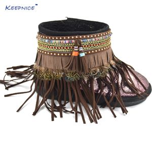 Sandálias descalços boho tornozeleira estilo hippie pulseiras de tornozelas ciganos desbornozelira pulseras tobilleas tassel torcela de couro 240419