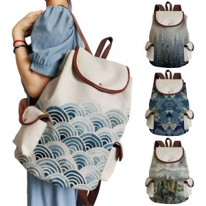 Çantalar peyzaj ukiyoe backpack karikatür gençler kitap çantası moda keten okul çantaları kızlar kitap çantası büyük kapasiteli çizme çantaları