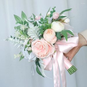 Свадебные цветы невеста Букет искусственный держащий цветок с лентой для церемонии вечеринки на годовщину День Святого Валентина