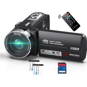 4K 48 -мегапиксельная видеокамера видеокамеры с ИК -ночным видением, 18 -кратный цифровой Zoom, сенсорный экран, удаленный контроллер, для Vlogging YouTube, 2 батареи включены