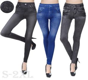 Kobiety w podszewce zimowe szaleństwa szwu faux dżinsy dżinsowe szczupłe spodnie ołówkowe 24BC6778091