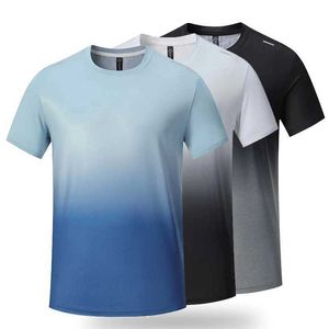 Camisetas masculinas (s-2xl) gradiente masculino secagem rápida respirável camiseta solta acampamento para caminhada ginásio ginásio yoga Exercício de esportes de esportes J240419