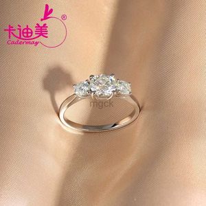 Wedding Rings CADERMAY S925 Sterling Silver D Moissanite Ring For Women 3 Stone Diamond Ring 4mm 6.5mm Engagement Wedding Ring Gifts 240419