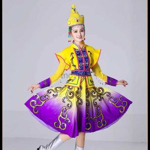 Abbigliamento etnico Nuovo costume da danza mongolo tradizionale cinese Mongole Female Dance Dance Square Abito lungo National Mongolia Performance Costume D240419