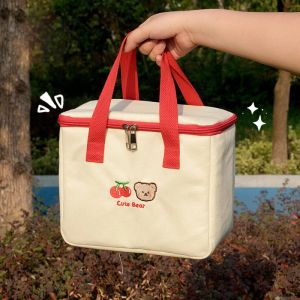 Bolsas Mulheres Bola de almoço fofas meninas de lona isolada Bola mais fria bolsa de alumínio Caixa de alimentos térmicos Caixa de piquenique da escola de família Recipiente