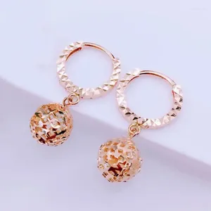 Dangle Earrings 585 Purple Gold Hoop For Women In Classic Fashion 14K Rose Shiny Round Hollow Out Dinner Party Jewelry Gift