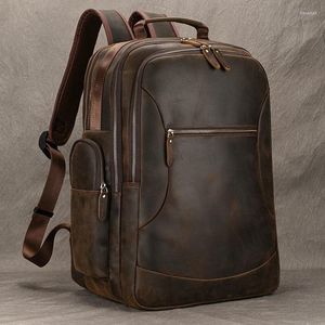 Backpack Business for Men Genuine Leather Leation 17 polegadas Laptop USB Charging Cowhide Masculino Big Travel Rucksack Outdoor Bag