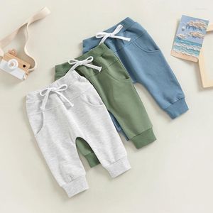 Byxor Baby Boys Casual Spring Fall Pants Spädbarn Sweatpants Elastic midja dragskon med fast harem med fickor