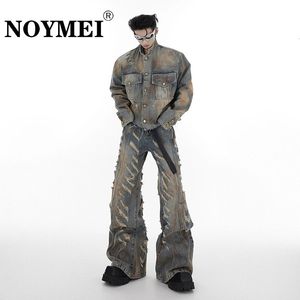 NOYMEI MASCHE Distruzione di nicchia Micro Horn Scepping jeans giacca di jeans set singolo Stand a pezzi Collar Vintage Fashion WA2606 240415