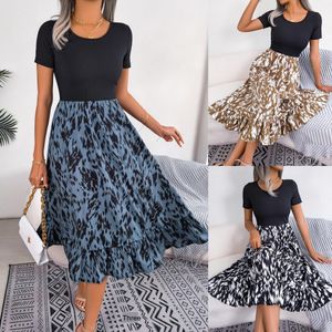 Ins Style Spring And Summer Casual Leopard Print Ruffled Midi Dress Womens Clothing