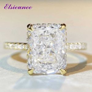 Anéis de casamento Elsieunee Novo Sparkling 925 Sterling Silver 4Ct Radiant Cut simulado Moissanite Diamond Bandos de casamento Anel de noivado 240419