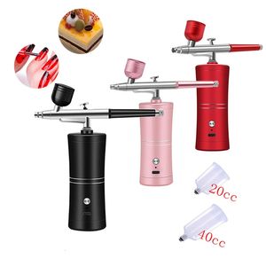 Tragbarer wiederaufladbarer drahtloser Airbrush mit Kompressor Doppel -Action -Sprühpistole für Gesicht Schönheit Nail Art Tattoo Craft Cake Paint 240408