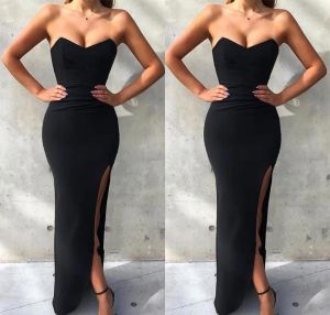 Sexig svart sjöjungfru aftonklänningar Backless Sweetheart Halsbindning Sidan Slit golvlängd Holiday Party Dress Clebrity Formal Wear