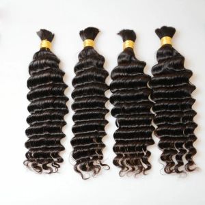 Bulks Peruvian Human Hair Bulks 1030inch Deep Wave Curly Natural Color Hair Extensions One Hair Bulks