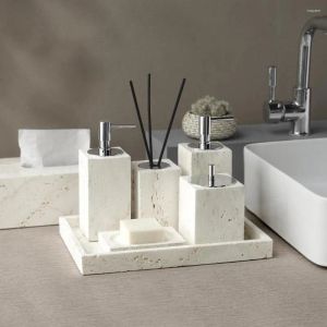 Set Bath Accessory Set Beige Travertine Bathroom Ture Natural Marble Stone Soap Dispenser Toothbrush Holder Tray Tissue Box Accessorie