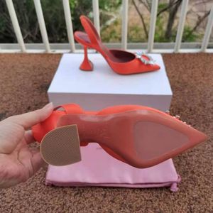 新しいシーズンシューズAmina Muaddi Pumps Begum装飾サテンスリングバッククリスタルウェディング4814231