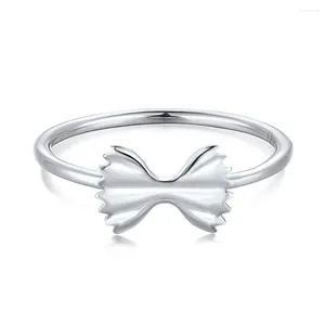 Cluster Rings S925 Sterling Silver Ring Women's Pleated Bow Fashion Personality Headpiece