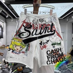 Men's Shorts Graffiti Print Apricot Saint Michael Shorts Men Women Drawstring 2023ss Oversize Shorts T240419