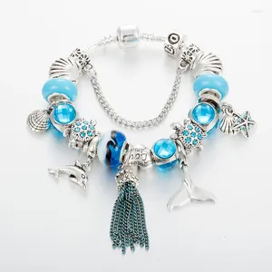 Bracelets de charme Annapaer Sea Ocean Series Bangles Bulles Blue Crystal Color Dolphins Bead for Women Gifts Diy Jóias B17094