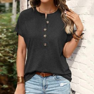 Damenblusen Knöpfe Halbfalle T-Shirt Stylish Sommer O-Neck in locker Fit Solid Color Casual Streetwear Top für a