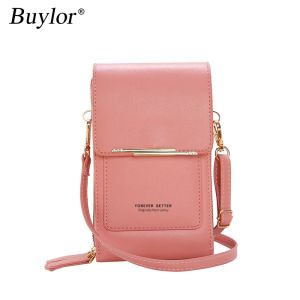 Wallets Buylor Touch Screen Mobile Phone Shoulder Bags for Women Mini Card Holder Wallet Coin Purse Soft Leather Crossbody Female Bag