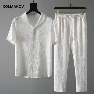 셔츠 trousers2024 여름 남자 패션 클래식 셔츠 남성 남성 비즈니스 캐주얼 셔츠 의류 세트 크기 m4xl 240412