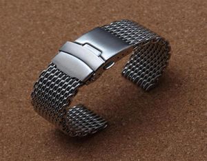 Shark Mesh Watchband Armband Special End Safety Buckle 18mm 20mm 22mm 24mm Watch Stems Kan inte justeras längd för män timmar2637983622