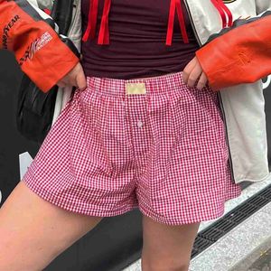 Shorts maschile Hirigin Women Y2K Gingham Shorts Stripes Pulsante Elastico Boxer Cine Bloomer Bloomer Ploid Fit Boy Shorts 240419 240419